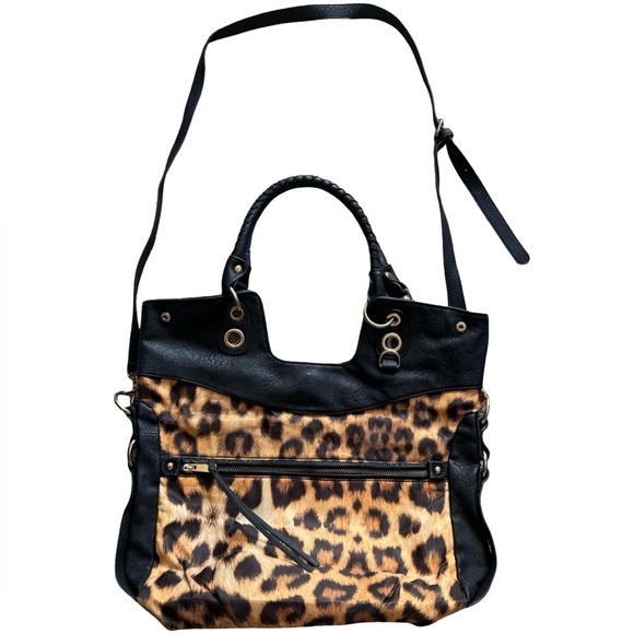 Jessica Simpson Leopard Print Tote / Shoulder Bag with Crossbody Strap - Picture 1 of 11